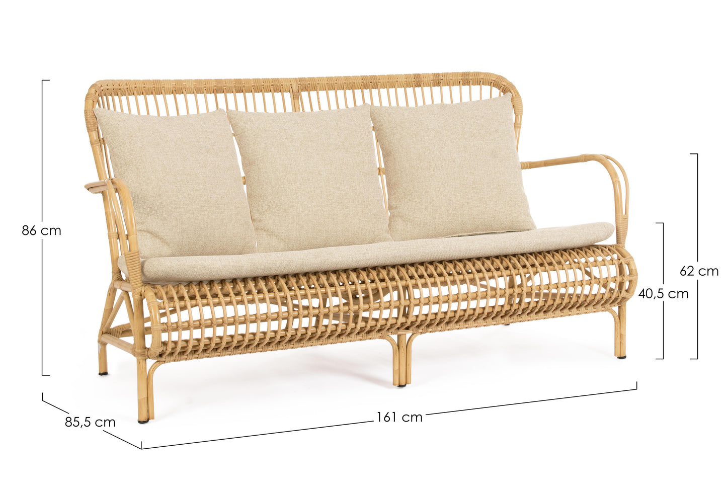 Divano da esterno in alluminio effetto Rattan con cuscini