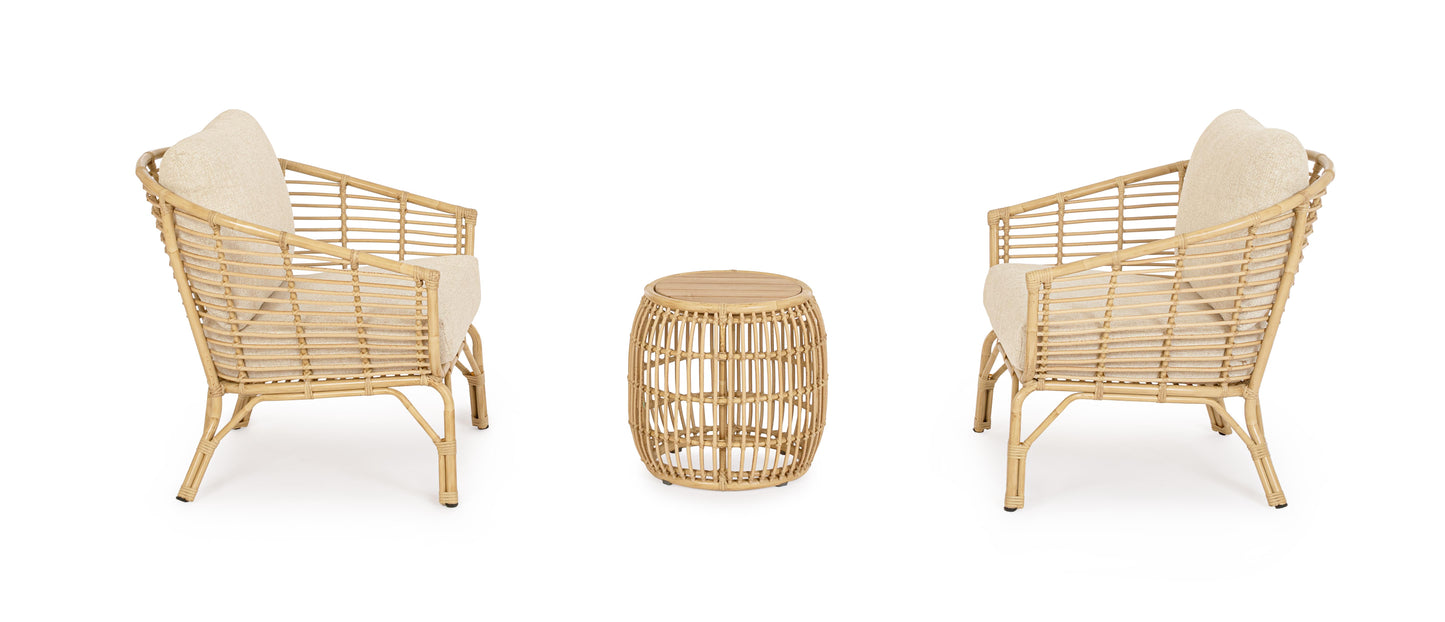 Poltrona con cuscini in alluminio effetto rattan da esterno