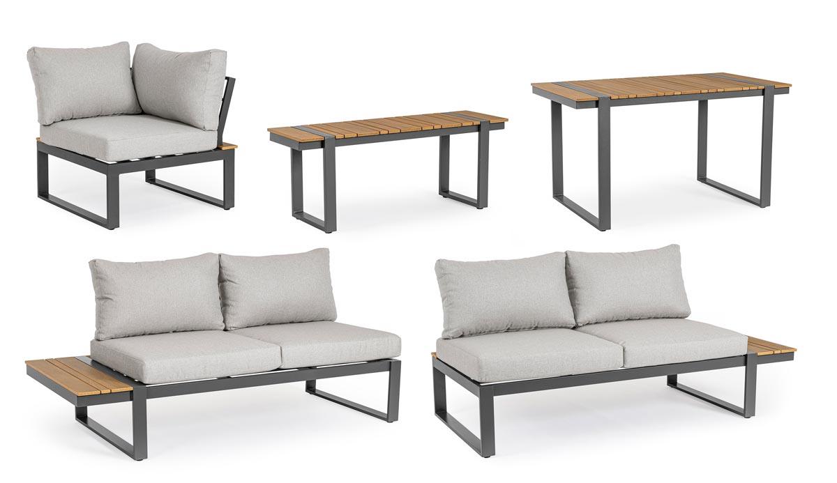 Set Angolare da esterno in alluminio con inserti teak - lapagoda.net