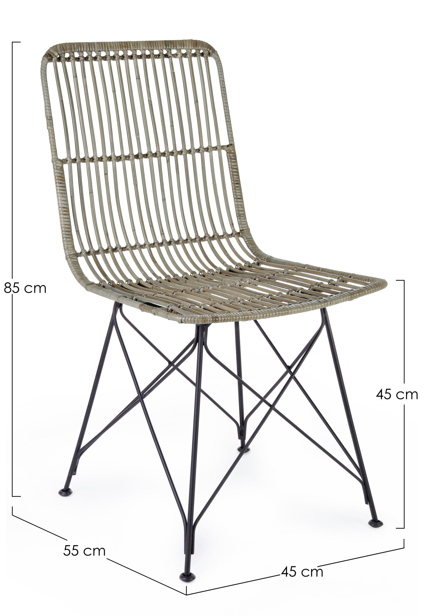 Sedia pranzo rattan con gambe in ferro set da 4 sedie