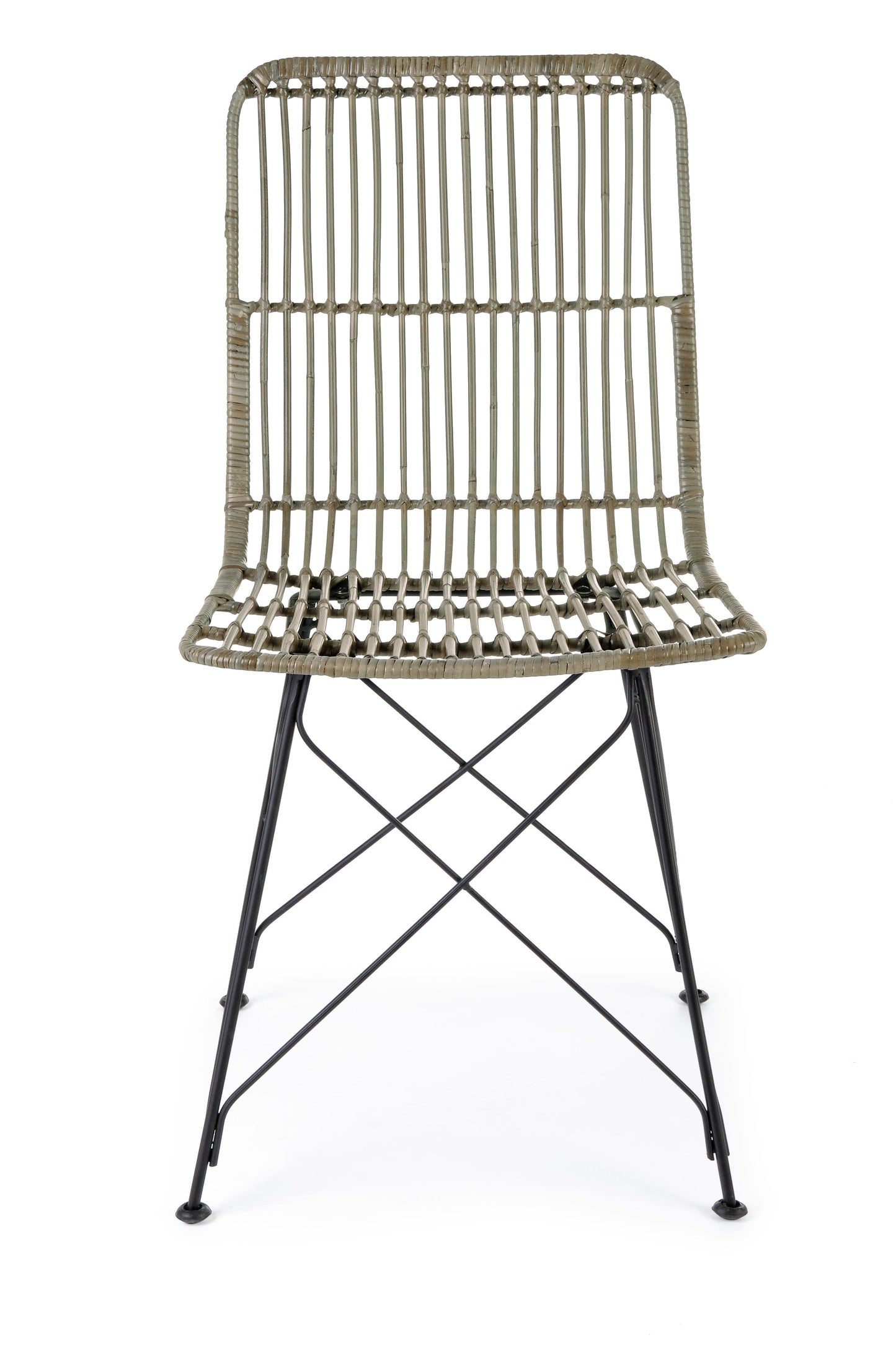 Sedia pranzo rattan con gambe in ferro set da 4 sedie