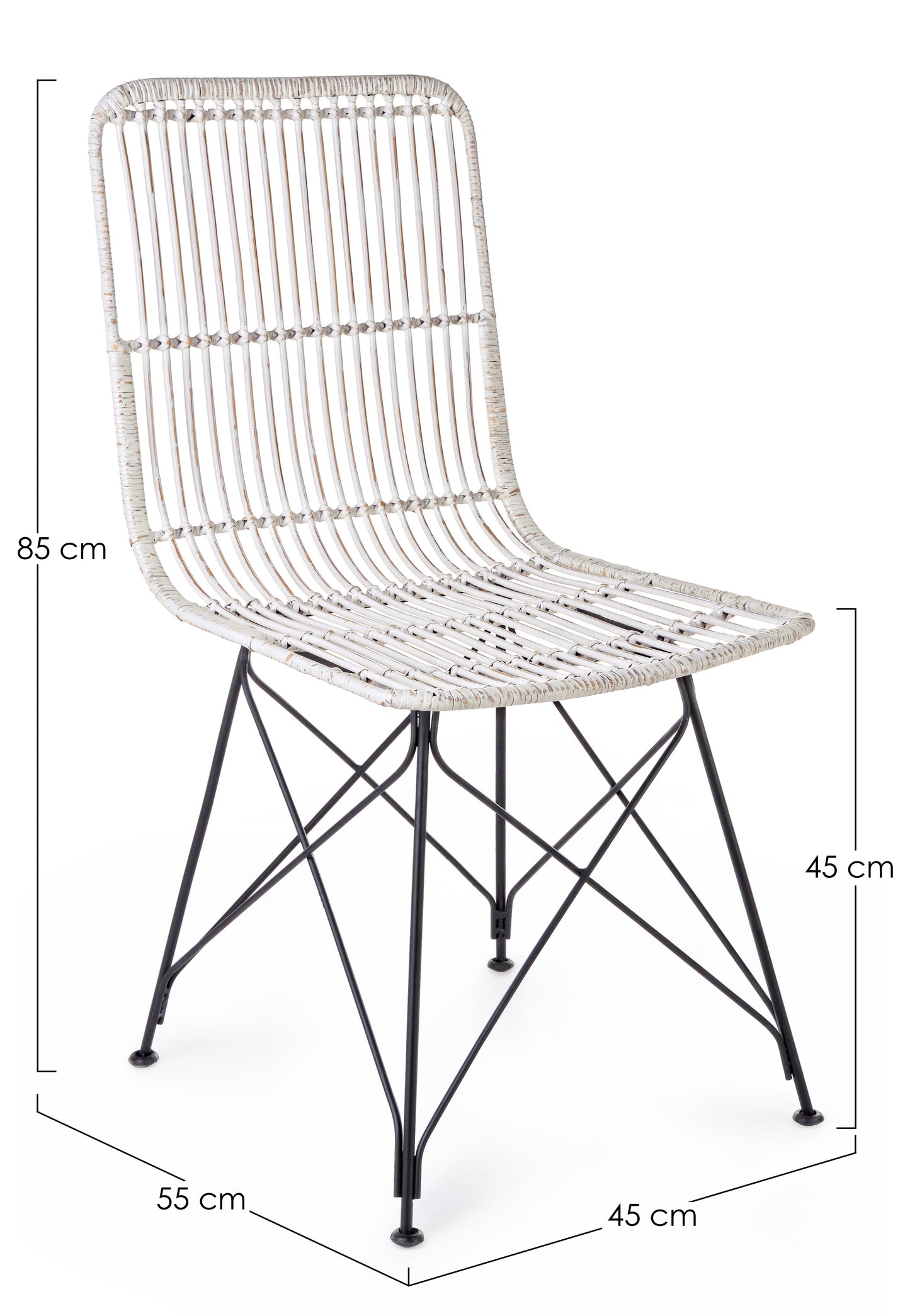 Sedia pranzo rattan con gambe in ferro set da 4 sedie