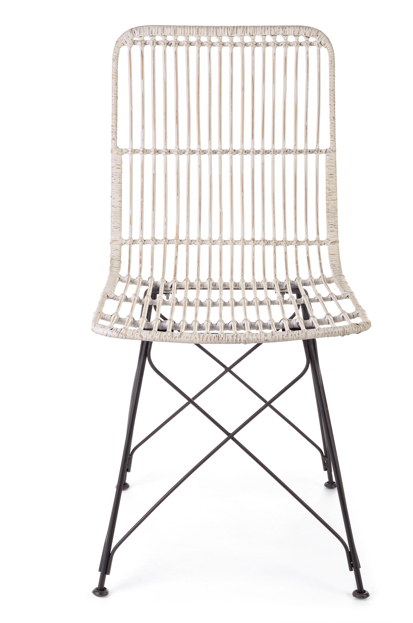 Sedia pranzo rattan con gambe in ferro set da 4 sedie