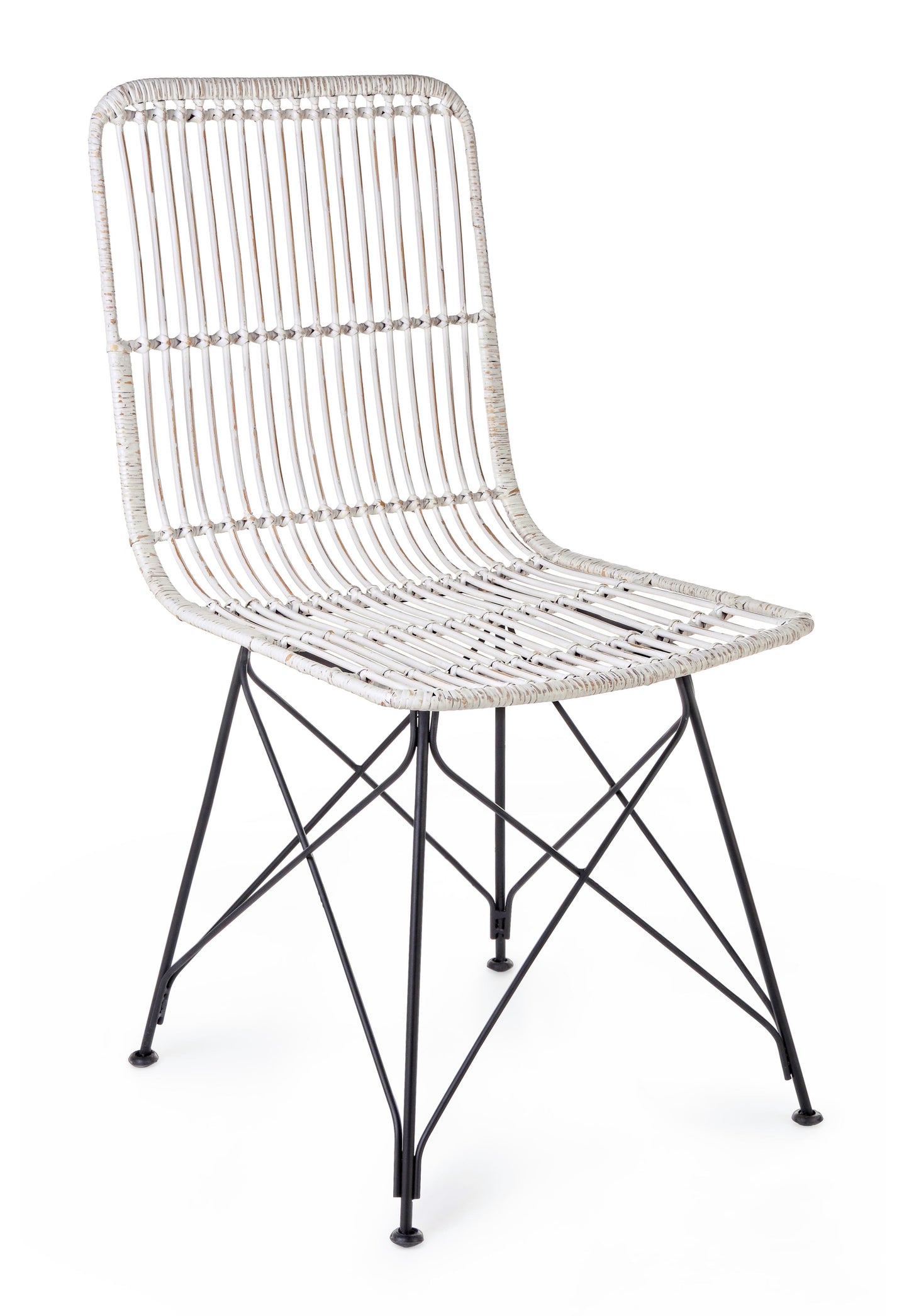 Sedia pranzo rattan con gambe in ferro set da 4 sedie