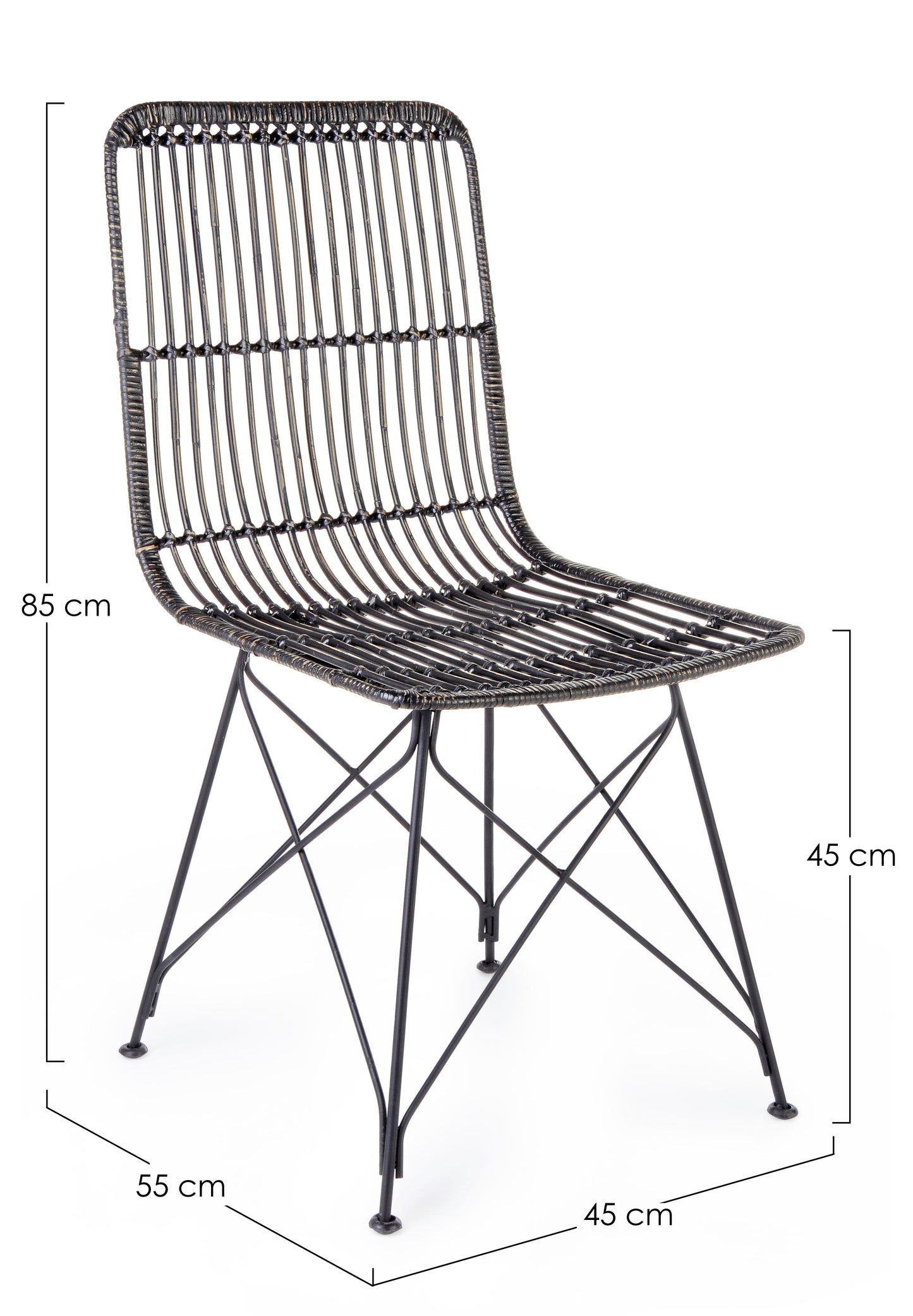 Sedia pranzo rattan con gambe in ferro set da 4 sedie