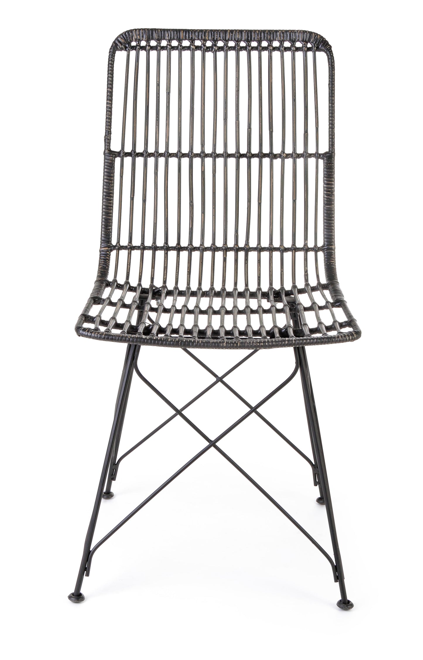 Sedia pranzo rattan con gambe in ferro set da 4 sedie