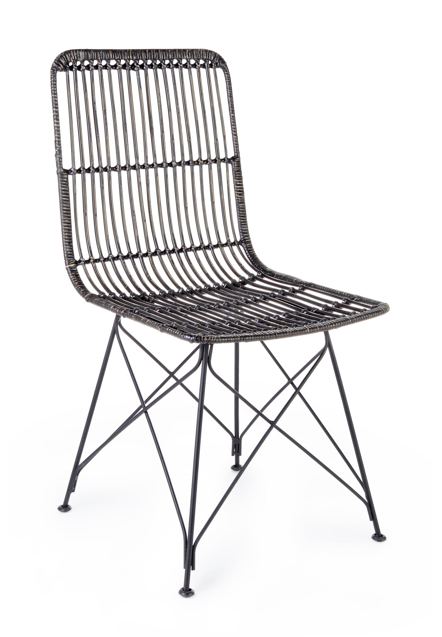Sedia pranzo rattan con gambe in ferro set da 4 sedie