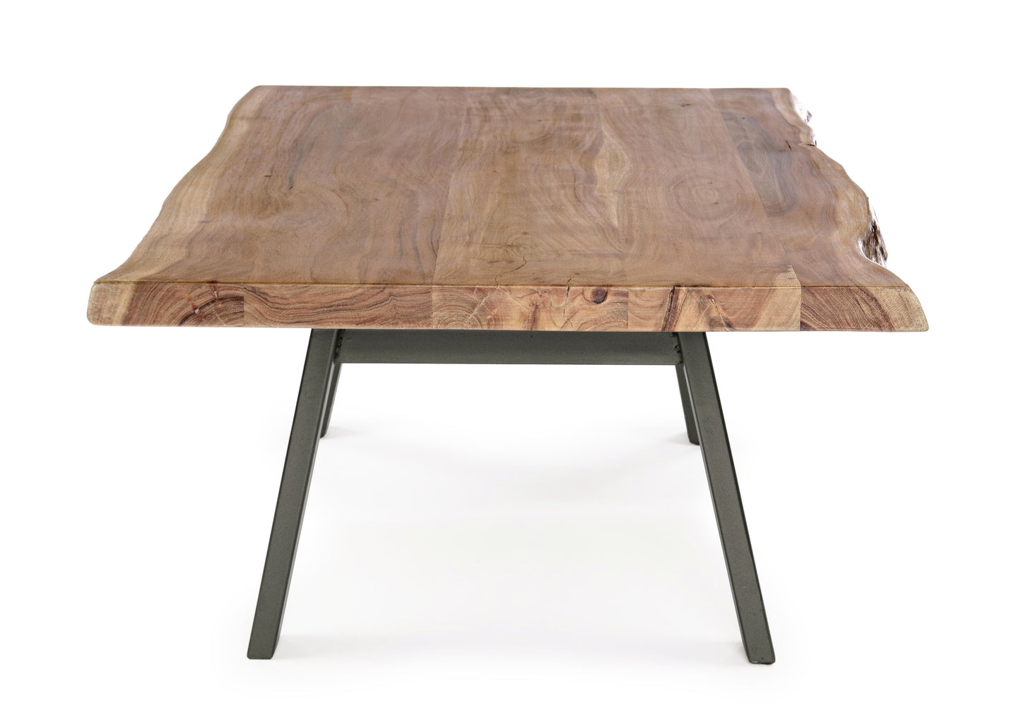 Tavolino etnico industrial legno massiccio bordo vivo e ferro