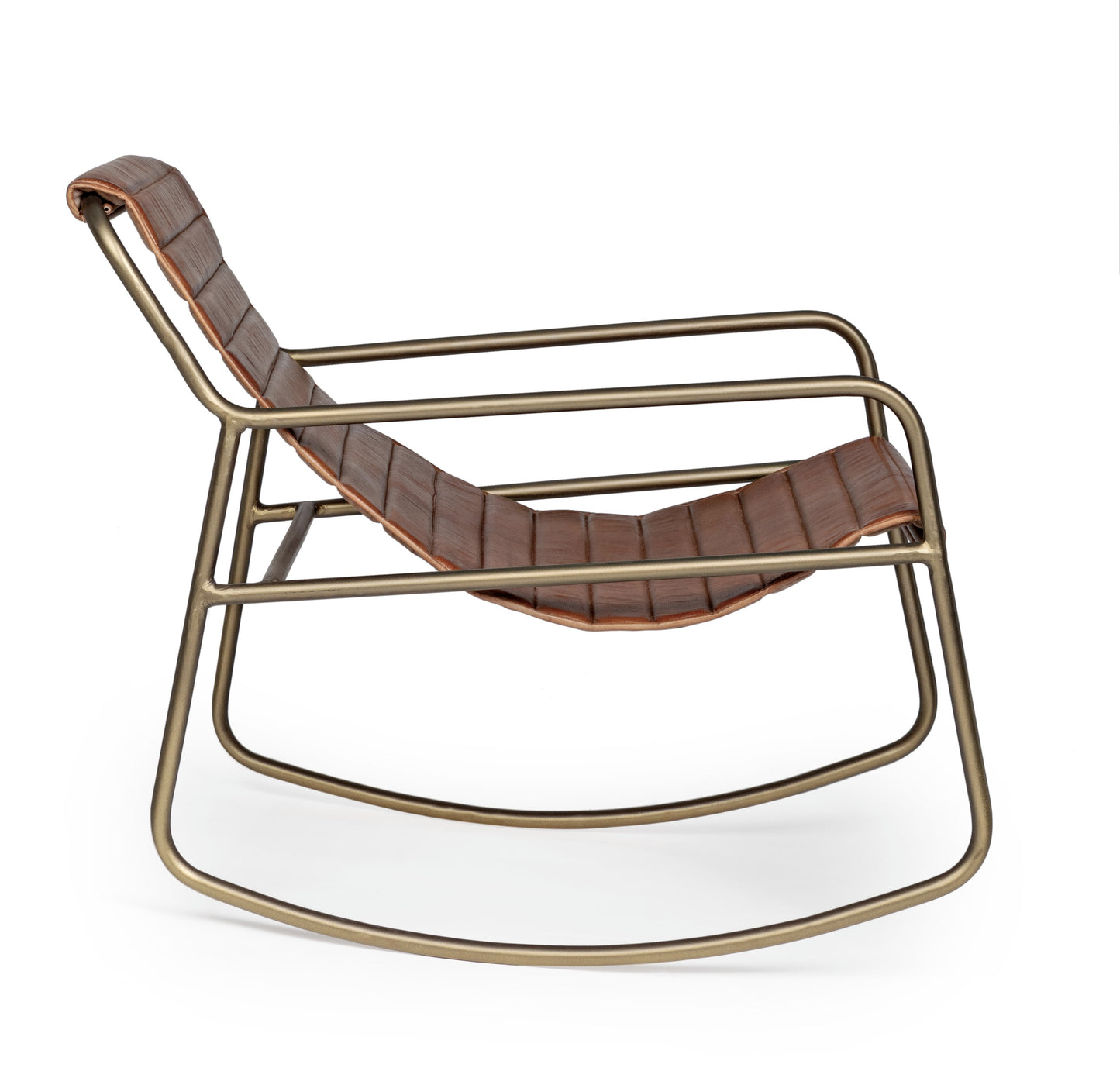 Poltrona dondolo design acciaio e vera pelle