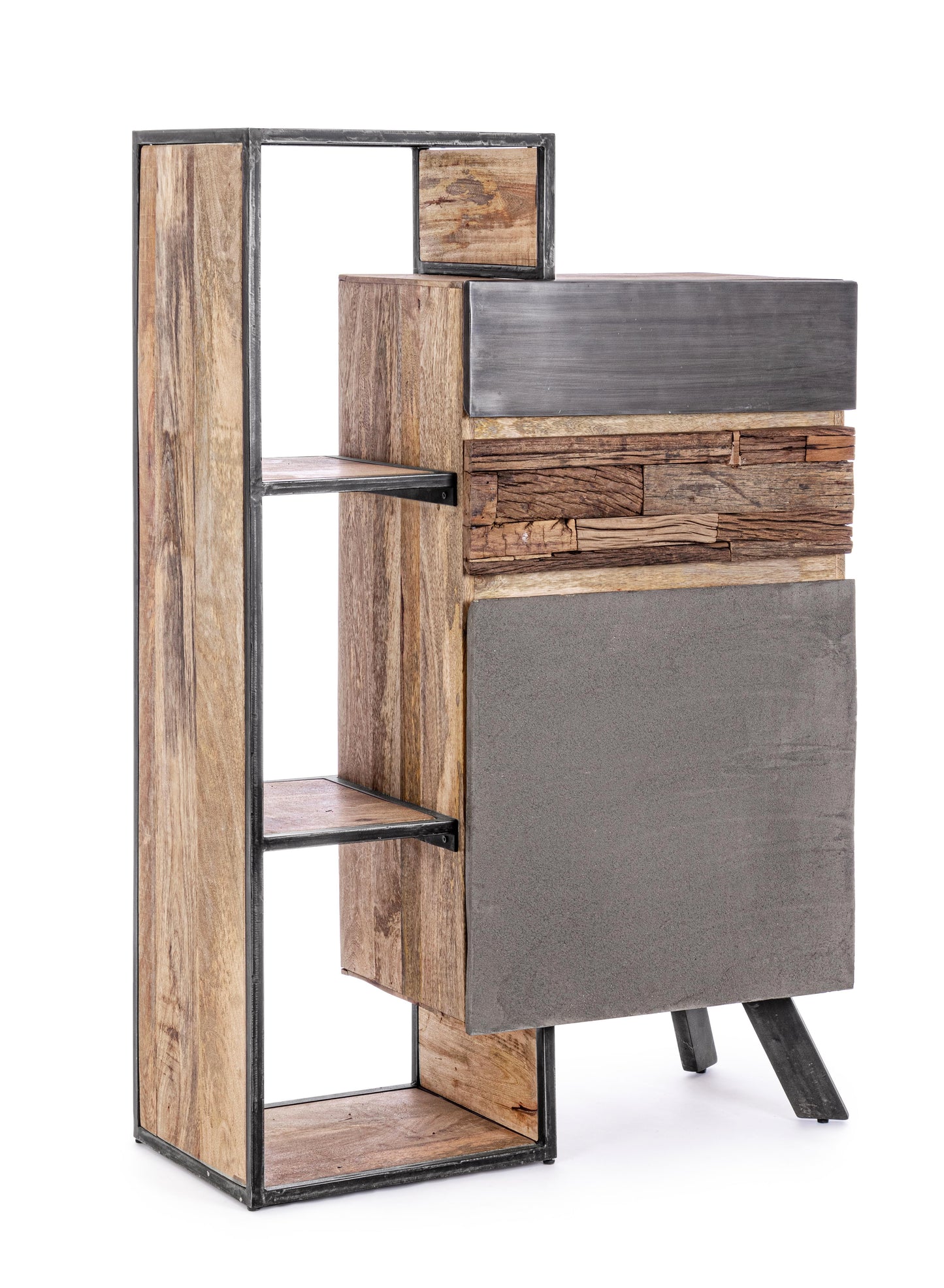 Credenza industrial con frontali in legno ferro e cemento 1 ante 2 cassetti