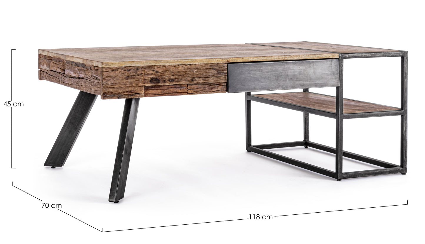 Tavolino industrial vintage con cassetti legno massiccio e acciaio