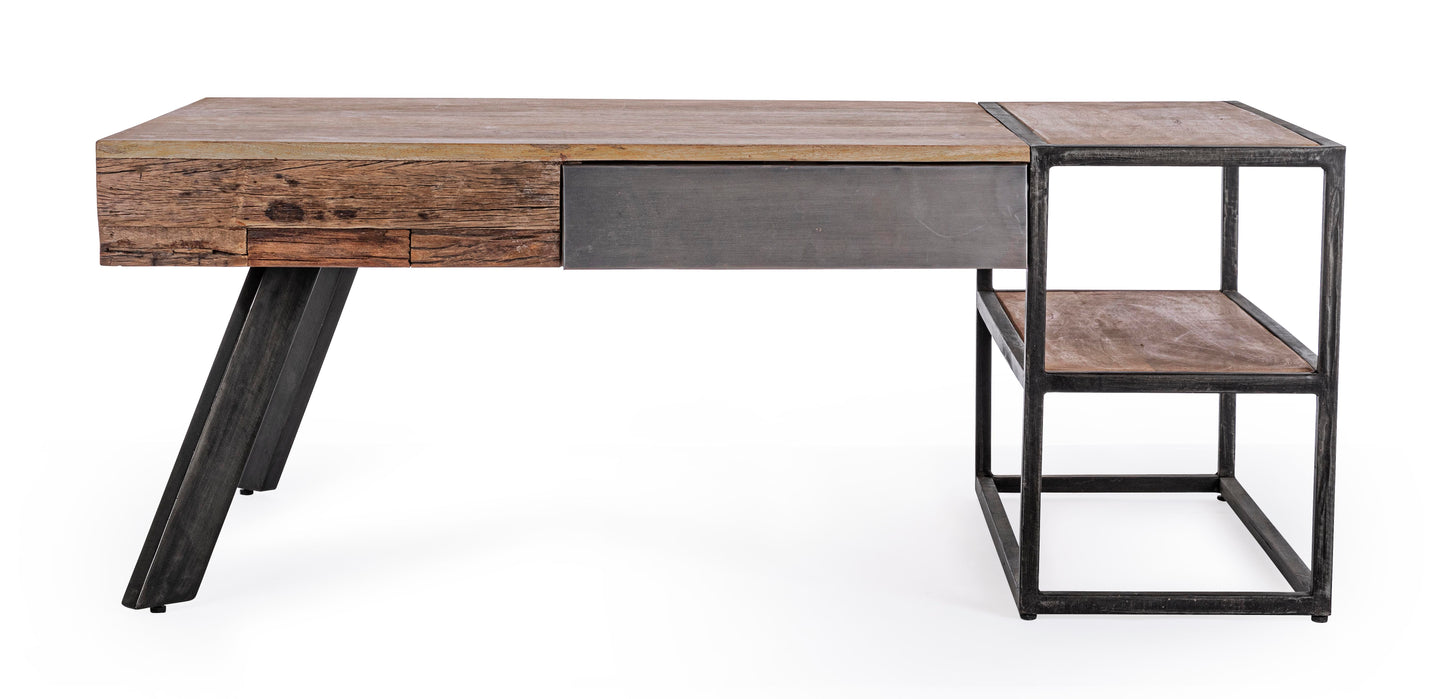 Tavolino industrial vintage con cassetti legno massiccio e acciaio