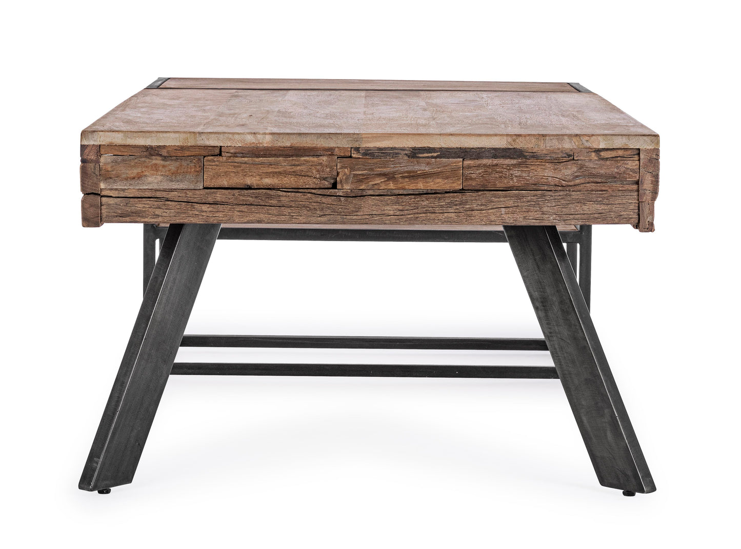 Tavolino industrial vintage con cassetti legno massiccio e acciaio