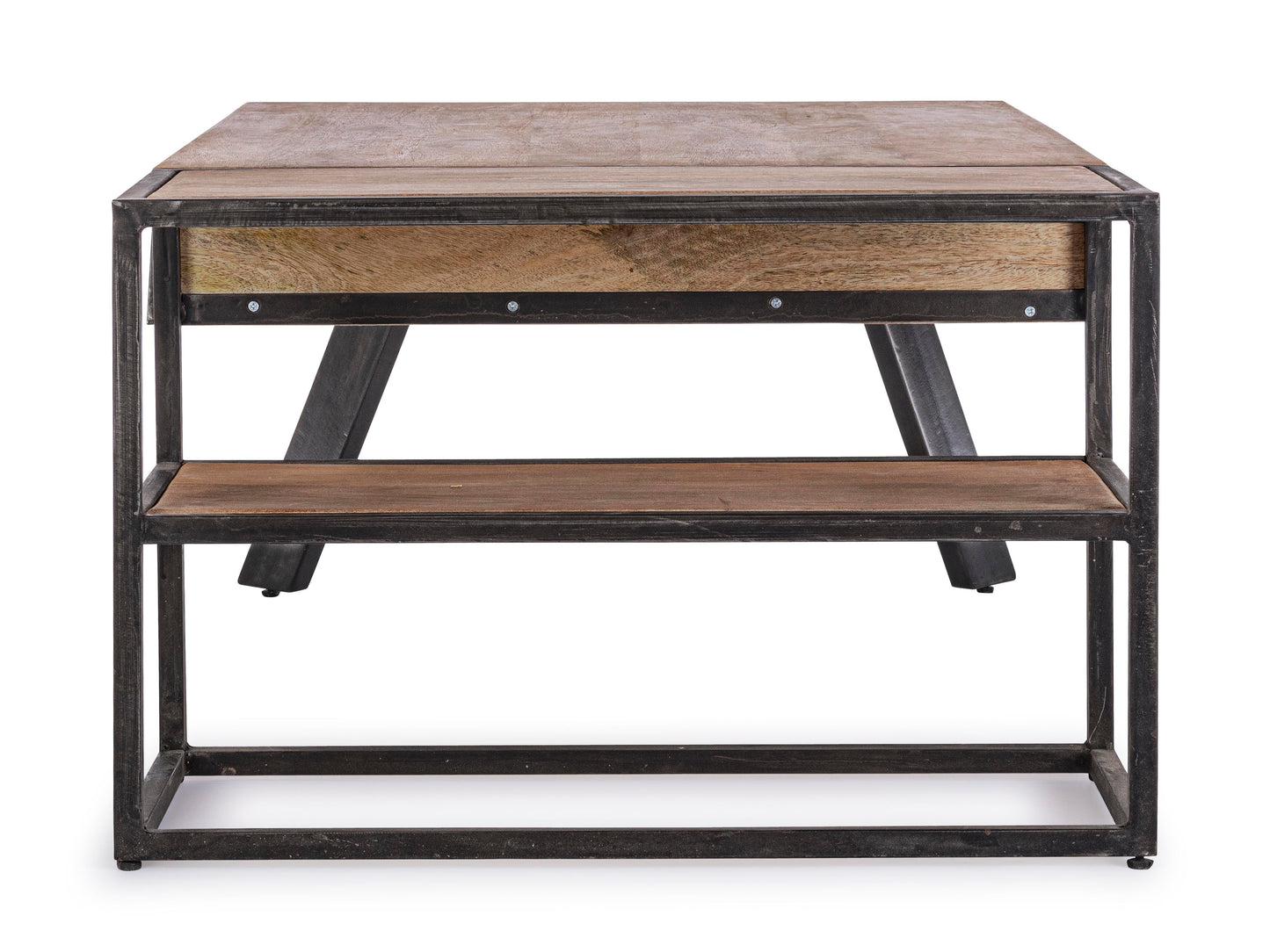 Tavolino industrial vintage con cassetti legno massiccio e acciaio