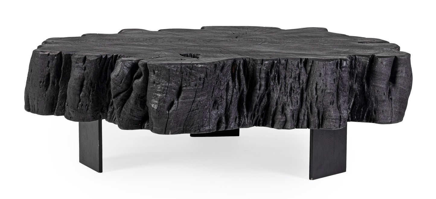 Tavolino da salotto in tronco massiccio nero gambe in acciaio