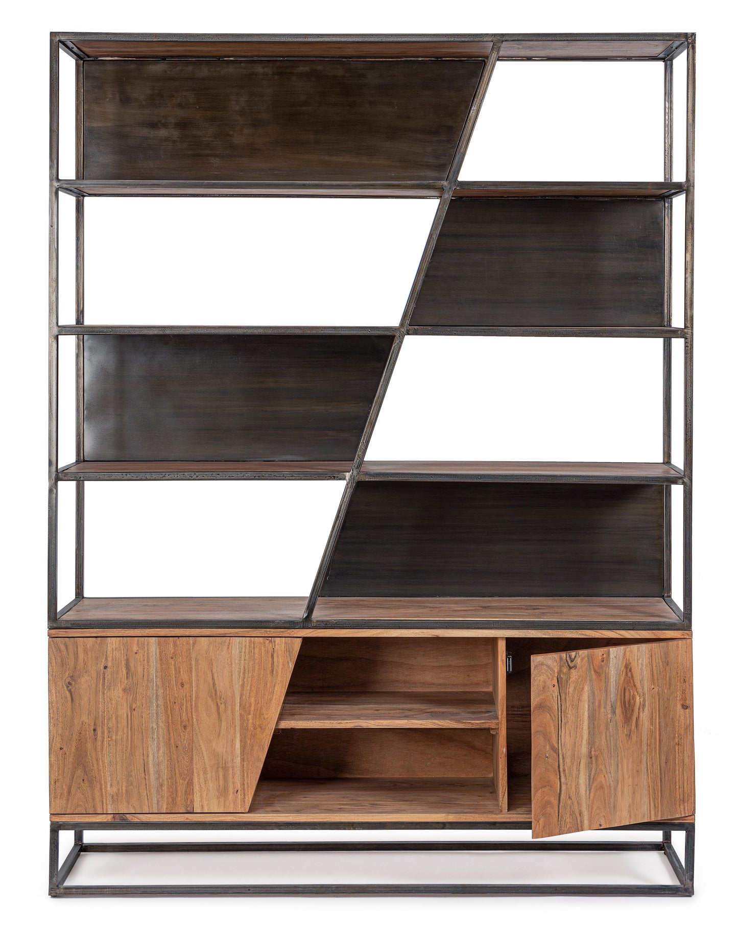 Libreria stile industriale ferro e legno massello diagonale