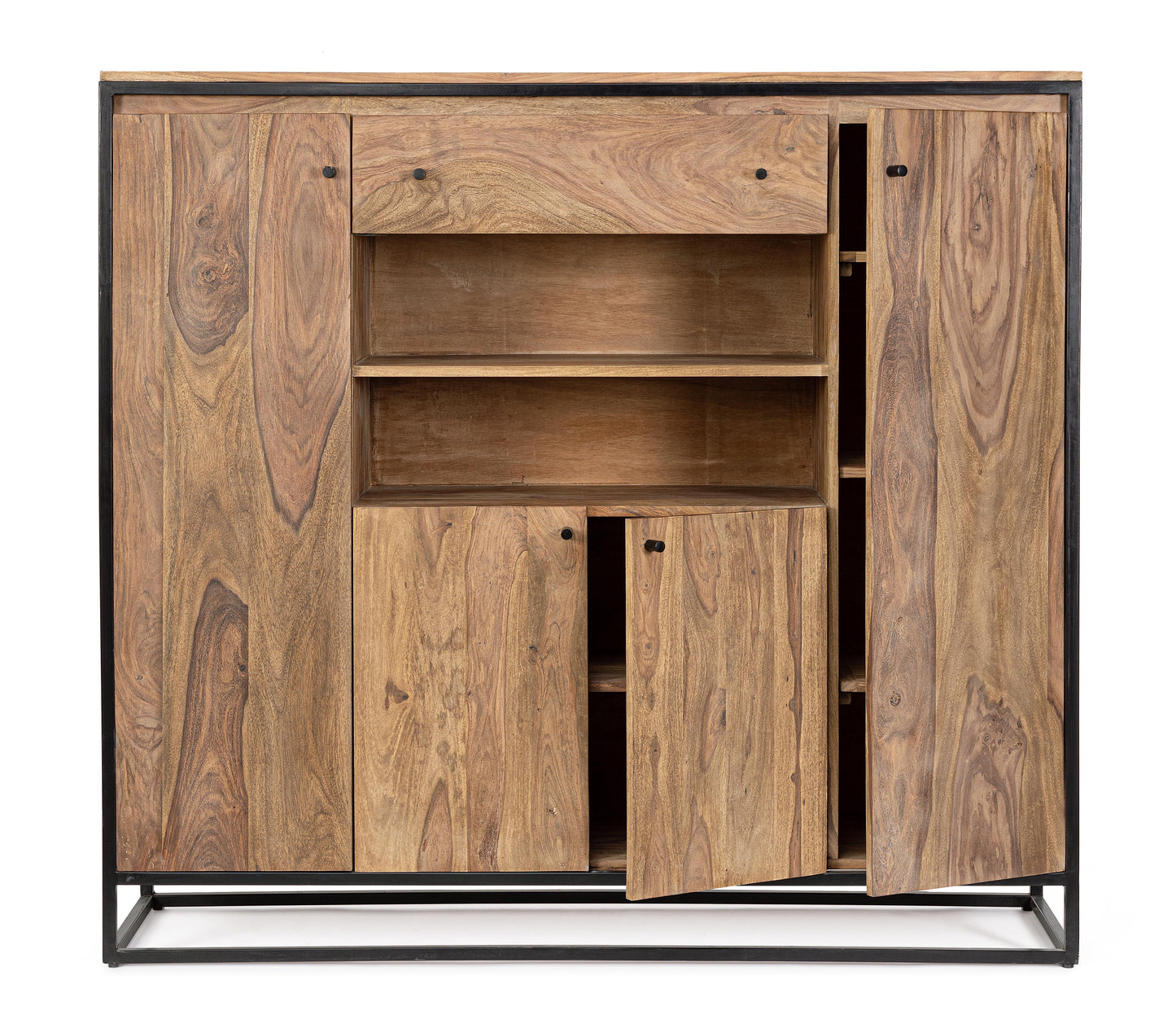 Credenza alta etnica industrial in legno massello e ferro battuto 4A 1C - lapagoda.net