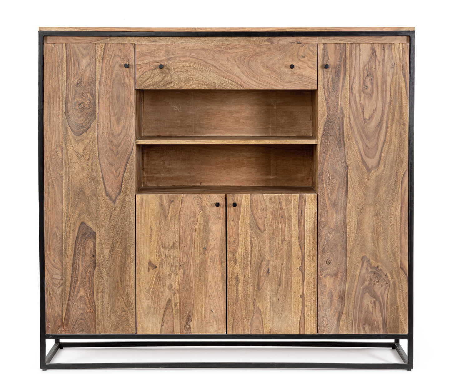 Credenza alta etnica industrial in legno massello e ferro battuto 4A 1C - lapagoda.net