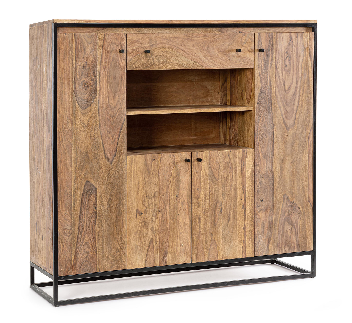 Credenza alta etnica industrial in legno massello e ferro battuto 4A 1C - lapagoda.net