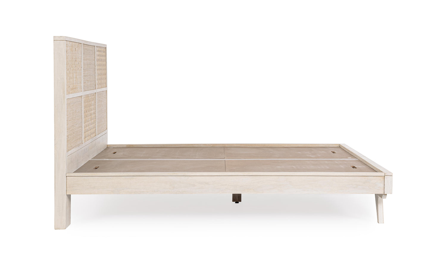 Letto stile vintage in legno massiccio con testiera Rattan