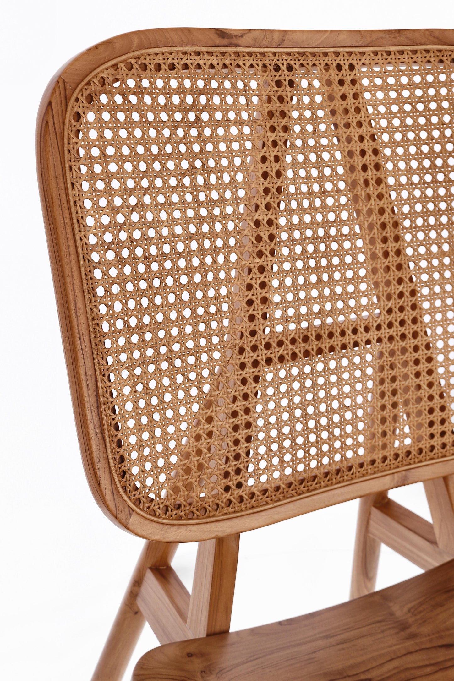 Poltrona lounge stile design vintage in Teak con schienale in paglia di vienna