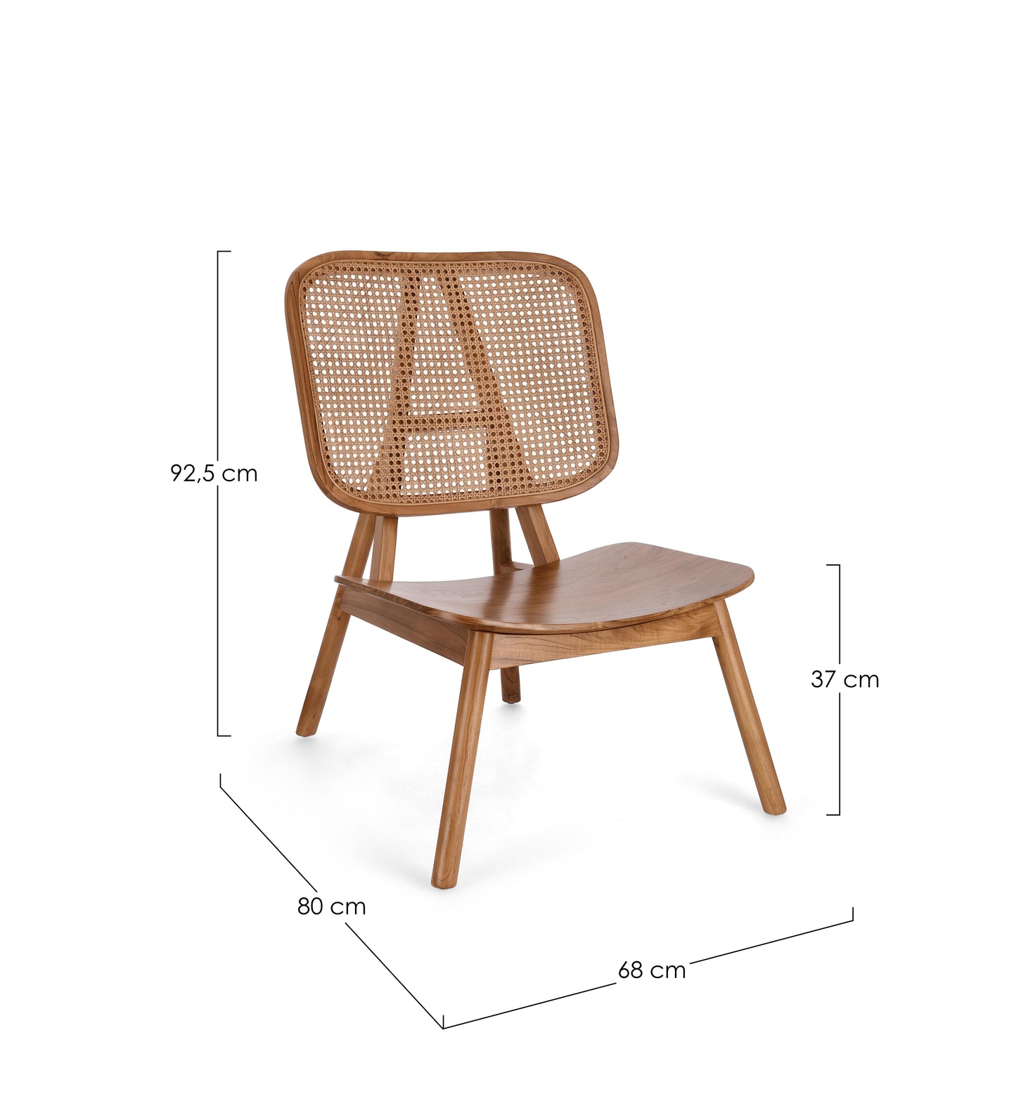 Poltrona lounge stile design vintage in Teak con schienale in paglia di vienna