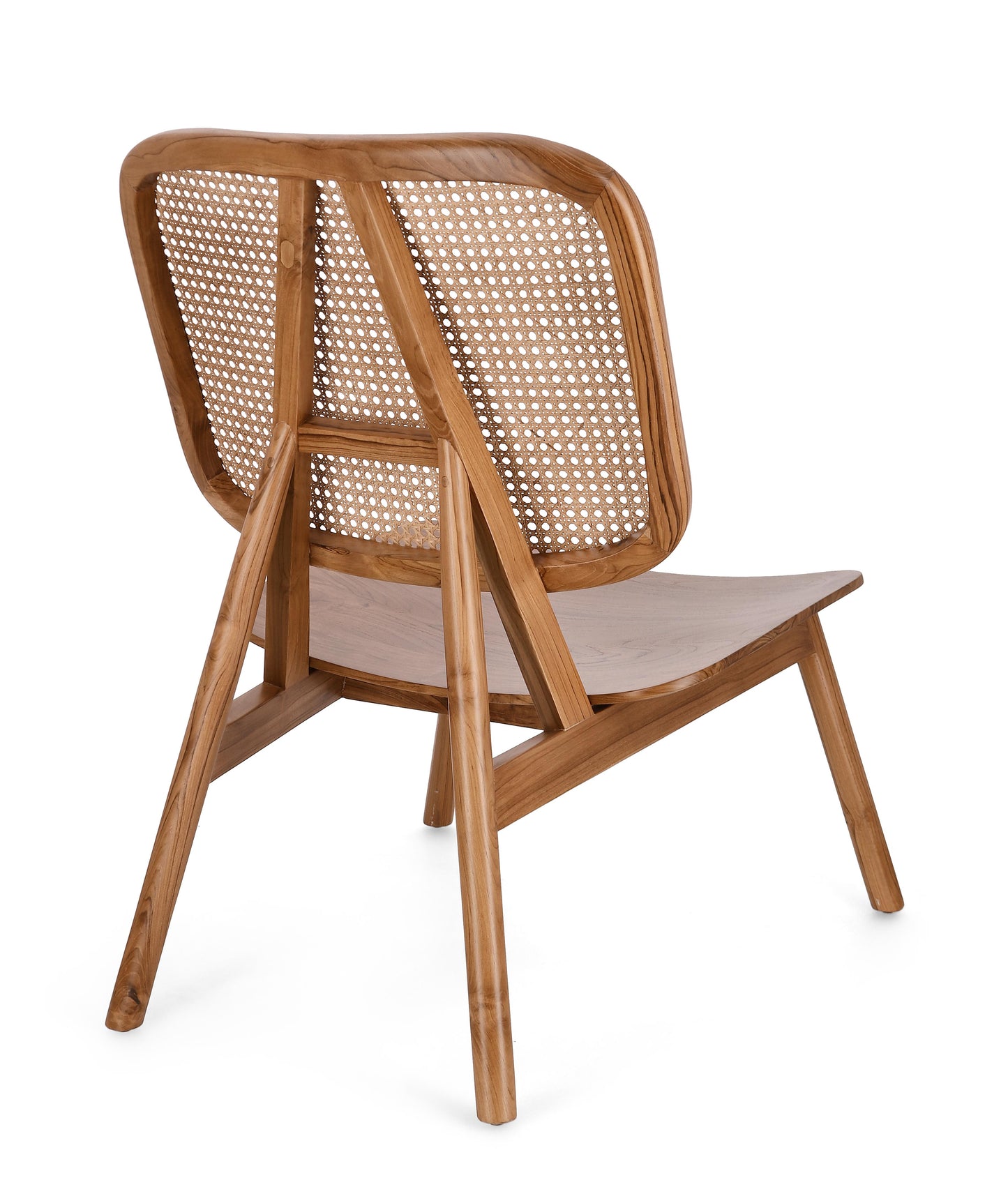 Poltrona lounge stile design vintage in Teak con schienale in paglia di vienna