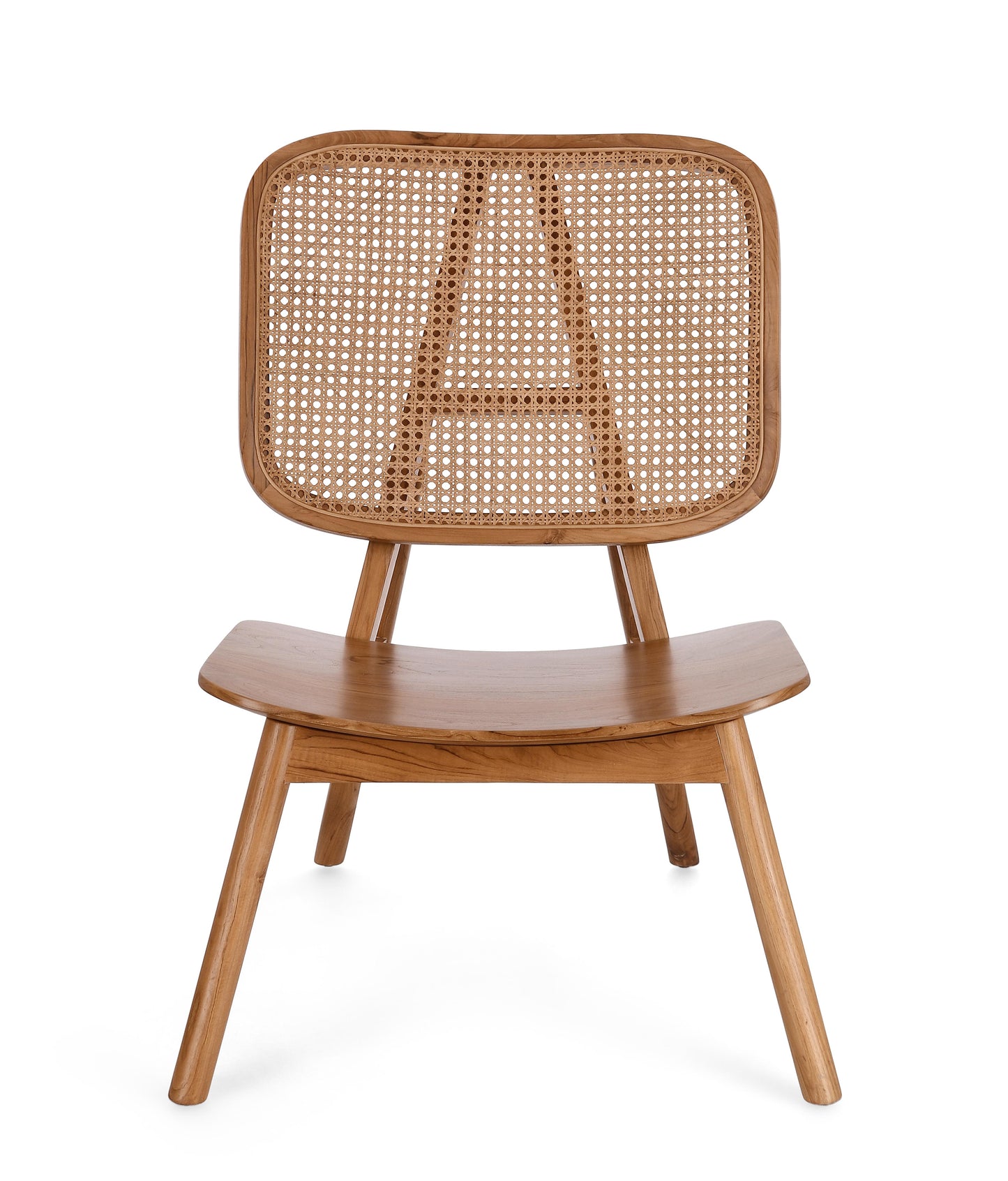 Poltrona lounge stile design vintage in Teak con schienale in paglia di vienna