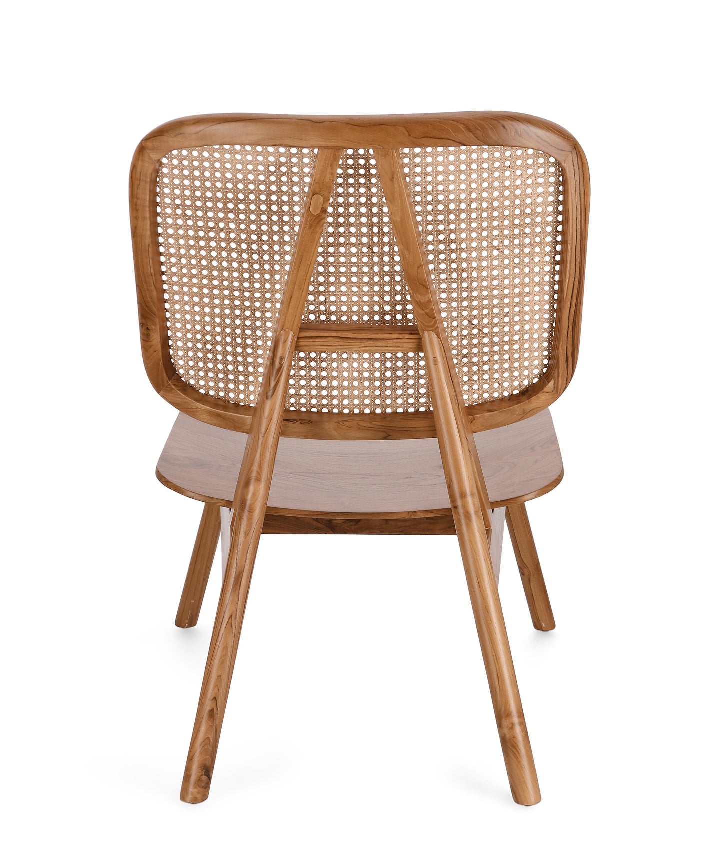 Poltrona lounge stile design vintage in Teak con schienale in paglia di vienna