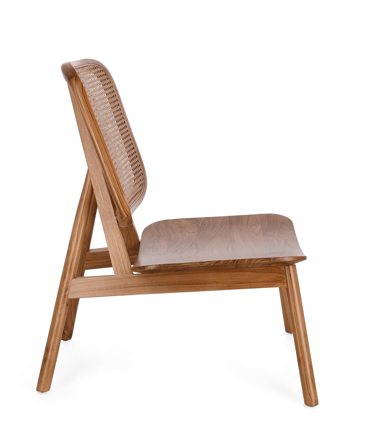 Poltrona lounge stile design vintage in Teak con schienale in paglia di vienna