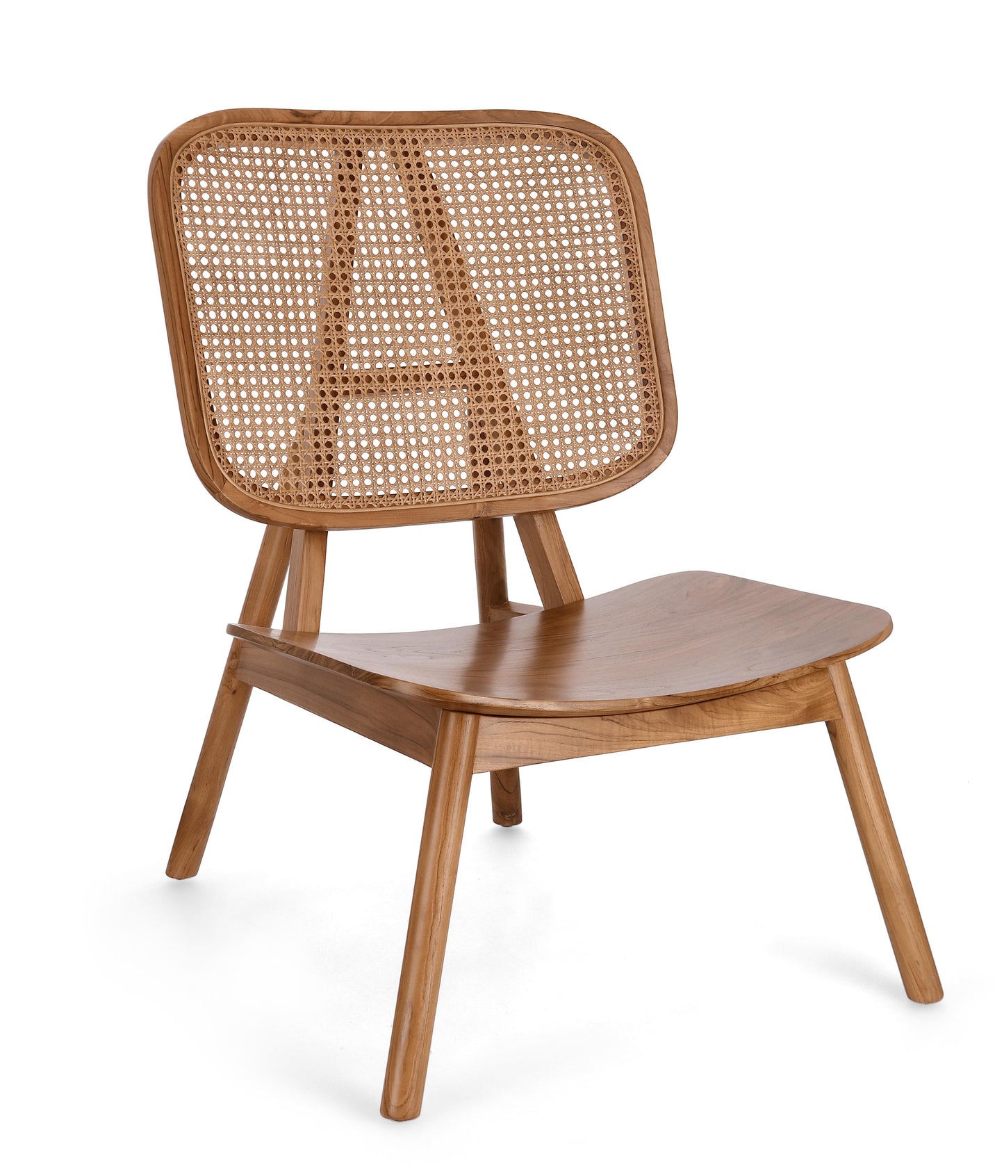 Poltrona lounge stile design vintage in Teak con schienale in paglia di vienna