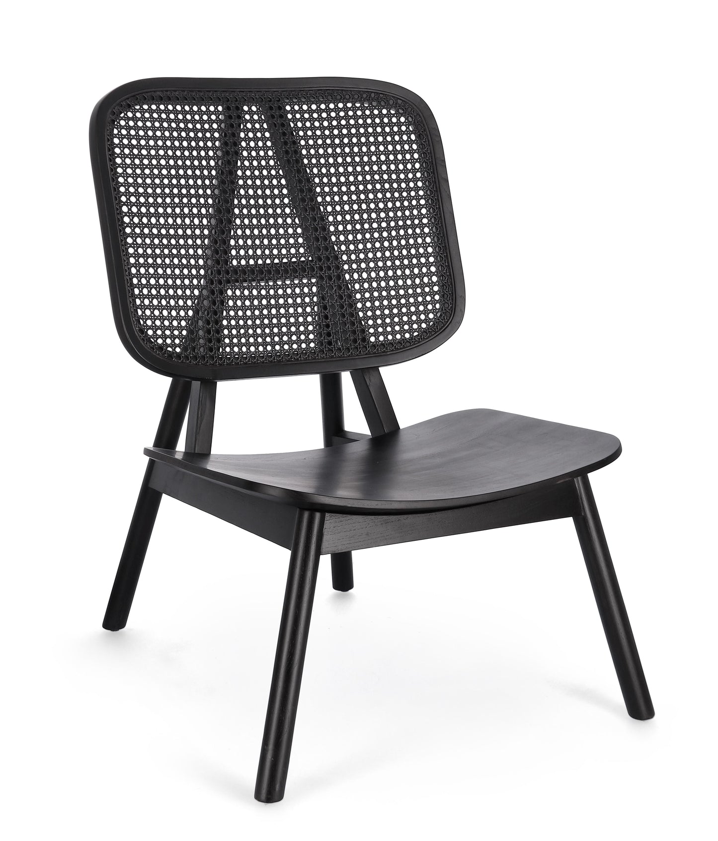 Poltrona lounge stile design vintage in Teak con schienale in paglia di vienna