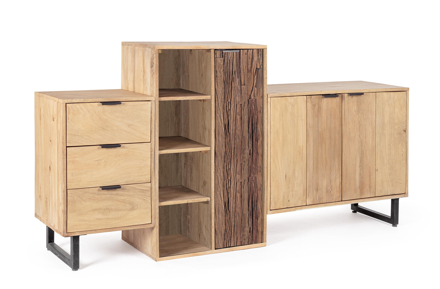 Credenza in legno massiccio bicolore 3 ante 3 cassetti