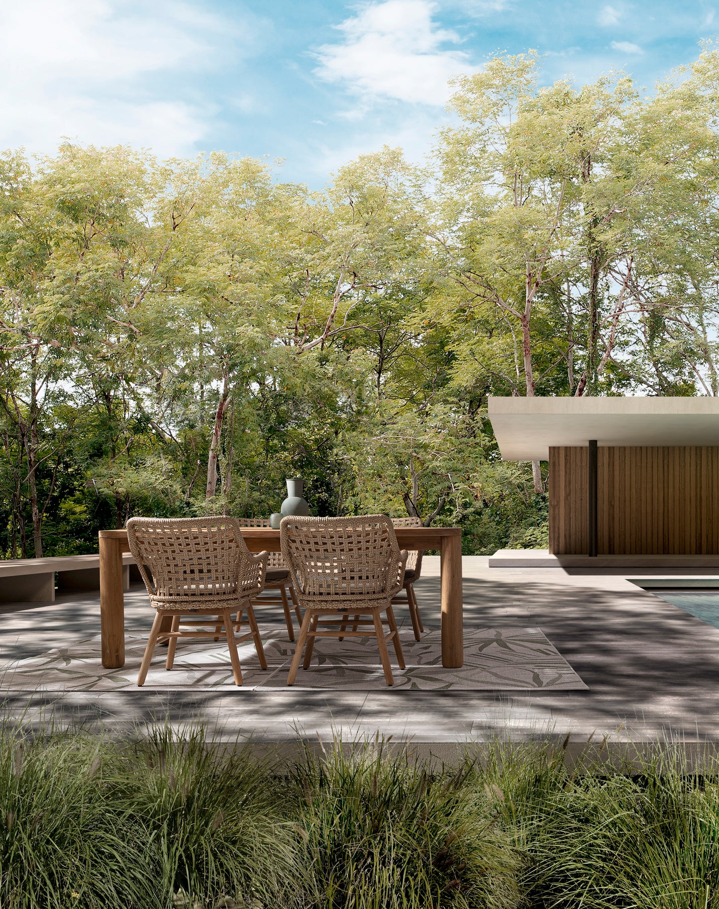 Tavolo da esterno in assi di Teak riciclato