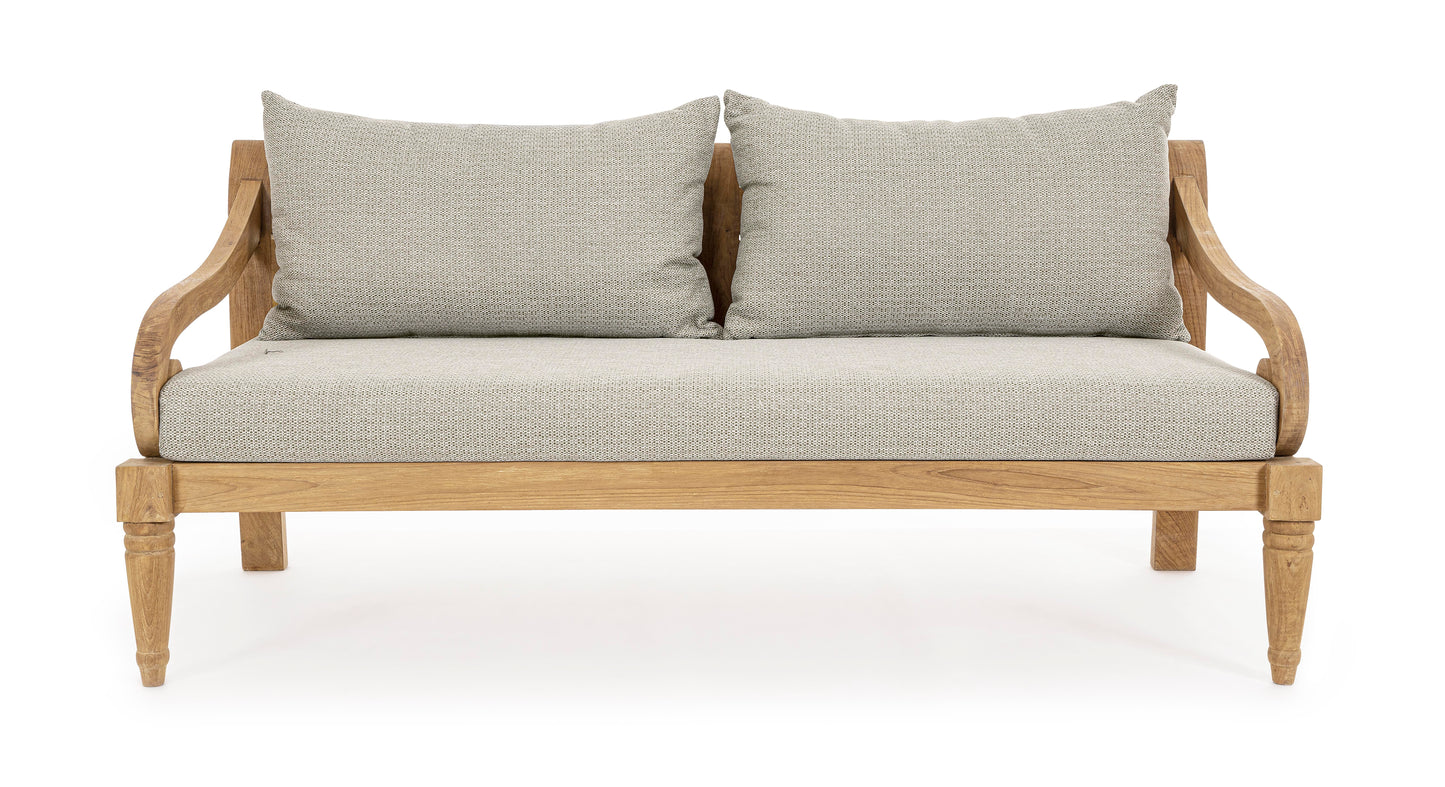 Divano etnico 2-3 posti in legno teak naturale finitura rustica con cuscini sfoderabili