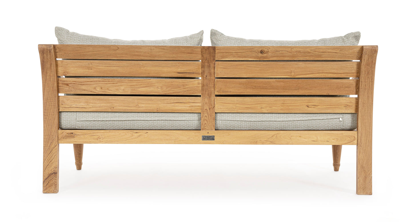 Divano etnico 2-3 posti in legno teak naturale finitura rustica con cuscini sfoderabili