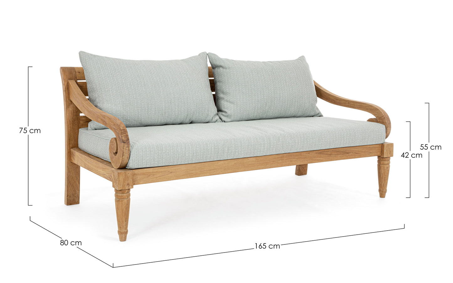 Divano etnico 2-3 posti in legno teak naturale finitura rustica con cuscini sfoderabili
