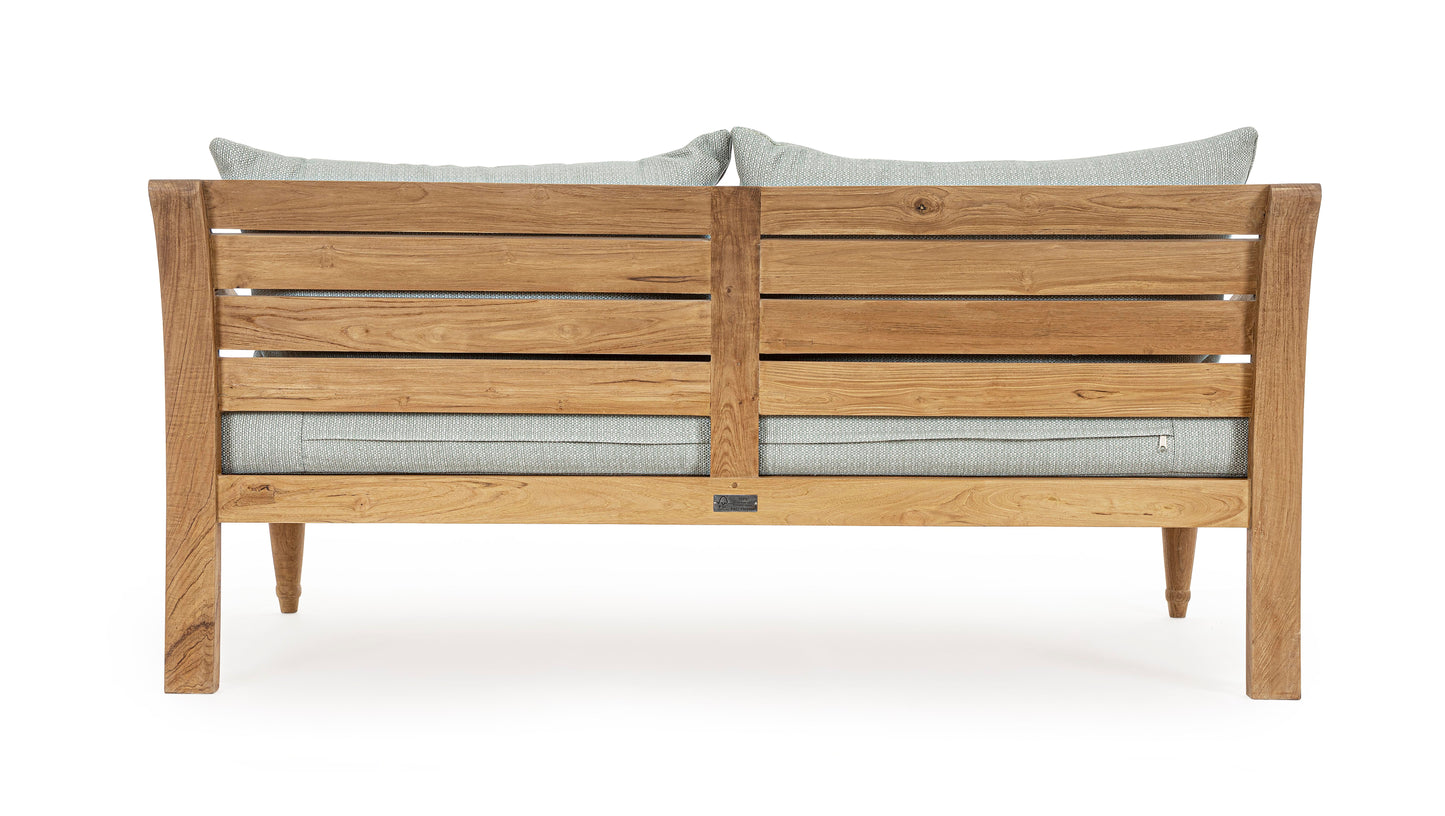 Divano etnico 2-3 posti in legno teak naturale finitura rustica con cuscini sfoderabili