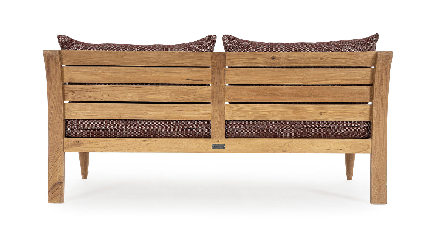 Divano etnico 2-3 posti in legno teak naturale finitura rustica con cuscini sfoderabili