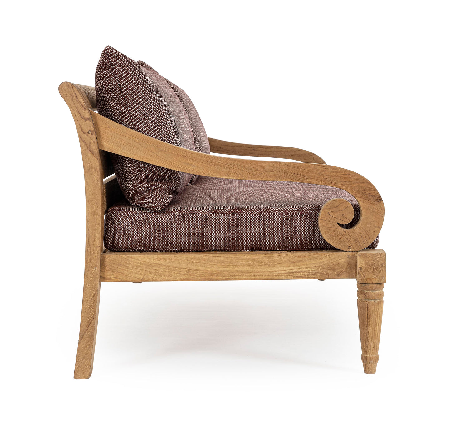 Divano etnico 2-3 posti in legno teak naturale finitura rustica con cuscini sfoderabili