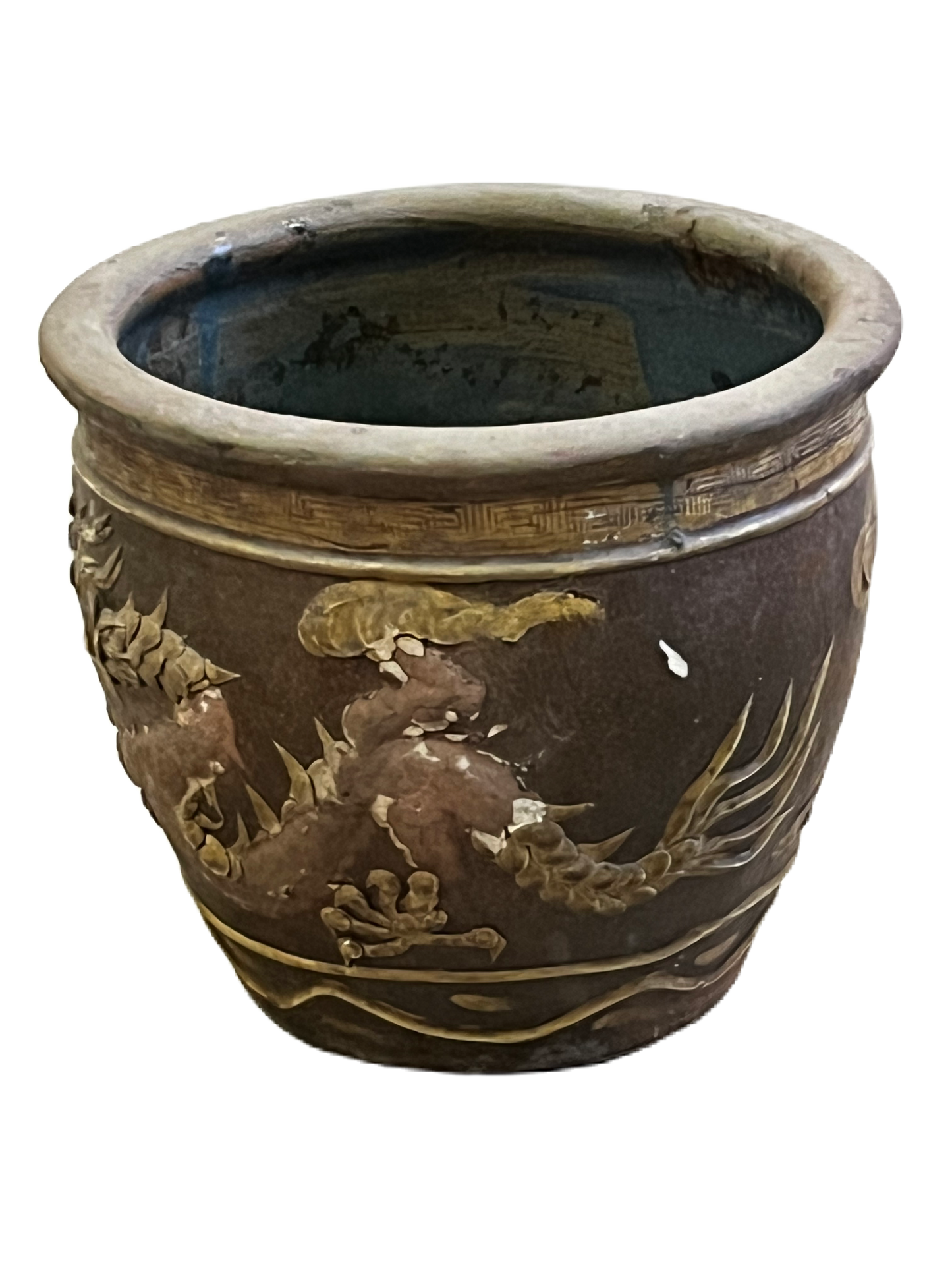 Vaso cinese in terracotta decorata drago