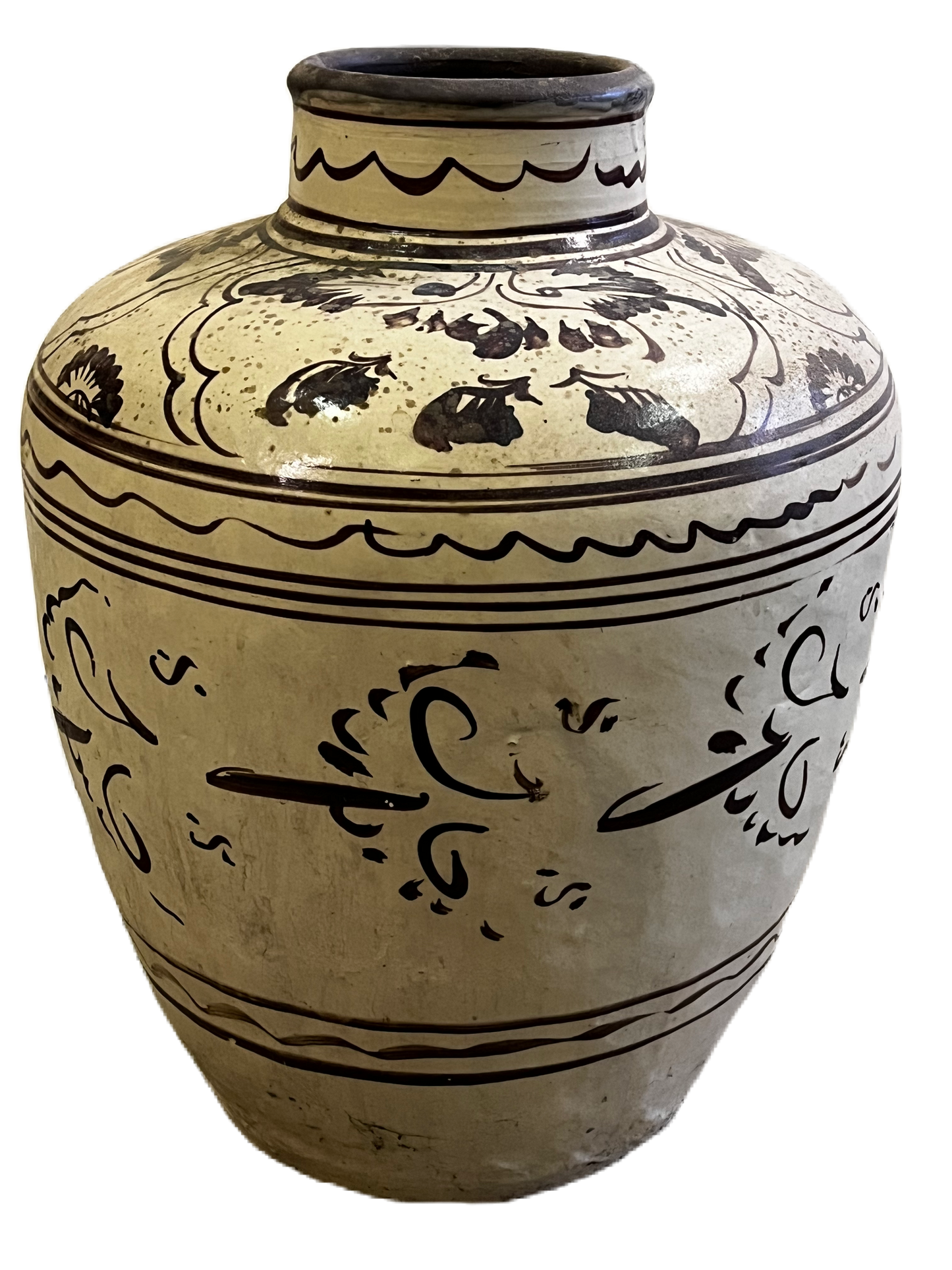 Vaso cinese in terracotta decorata bianco
