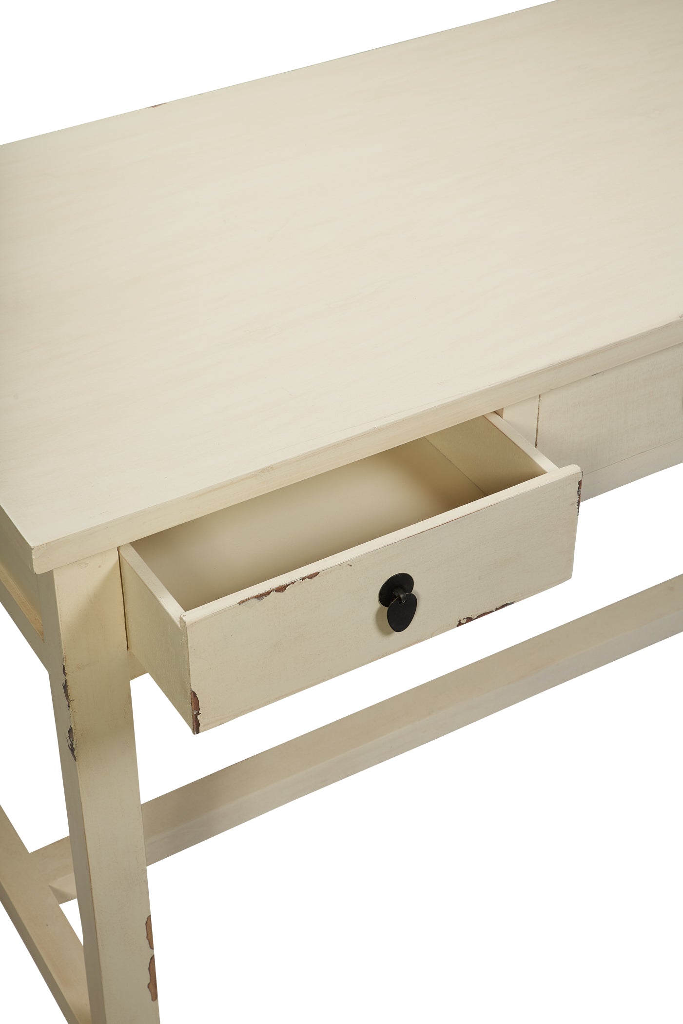 Scrivania vintage cinese 3 cassetti in legno di pioppo laccato bianco