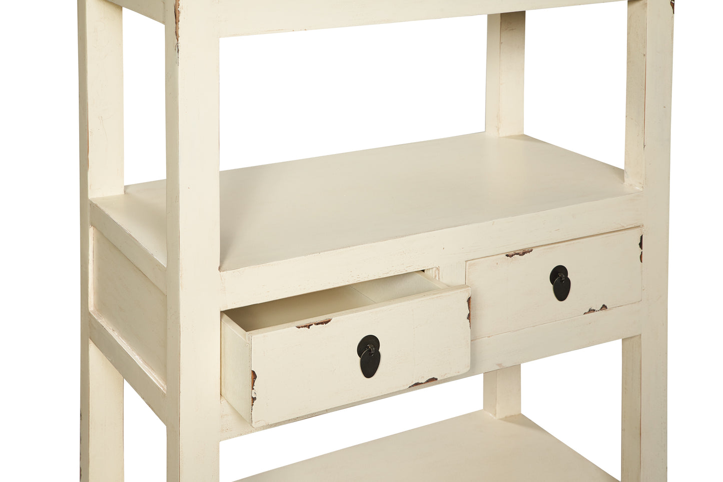 Libreria vintage cinese 2 cassetti in legno di Pioppo laccato bianco