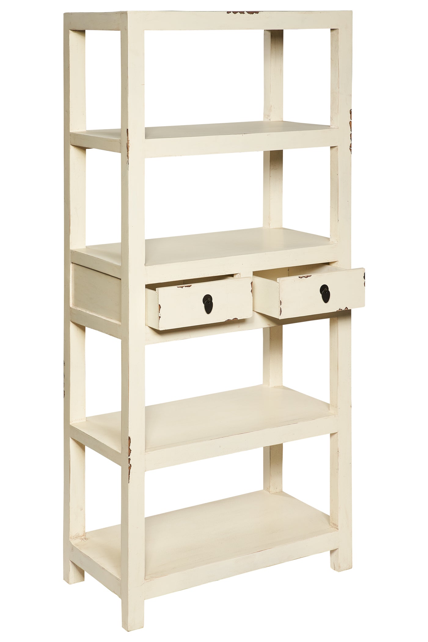 Libreria vintage cinese 2 cassetti in legno di Pioppo laccato bianco
