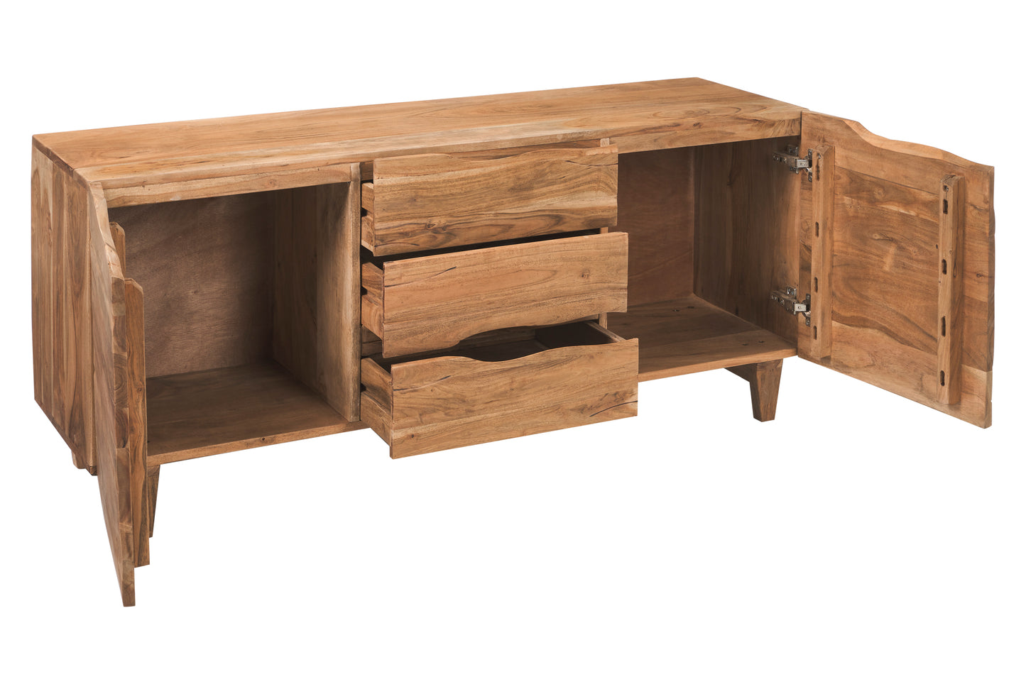 Credenza bassa etnica minimale in legno massiccio di Acacia naturale