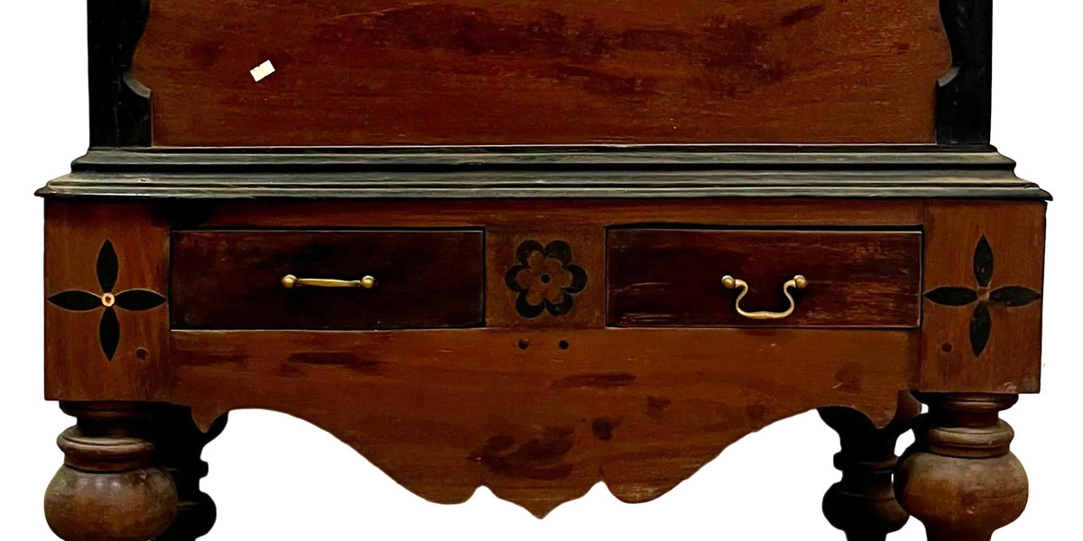 Baule coloniale in teak con intarsio ebano ottone