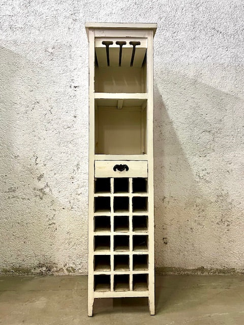 Mobile bar porta bottiglie shabby chic in legno massiccio decapato frontale