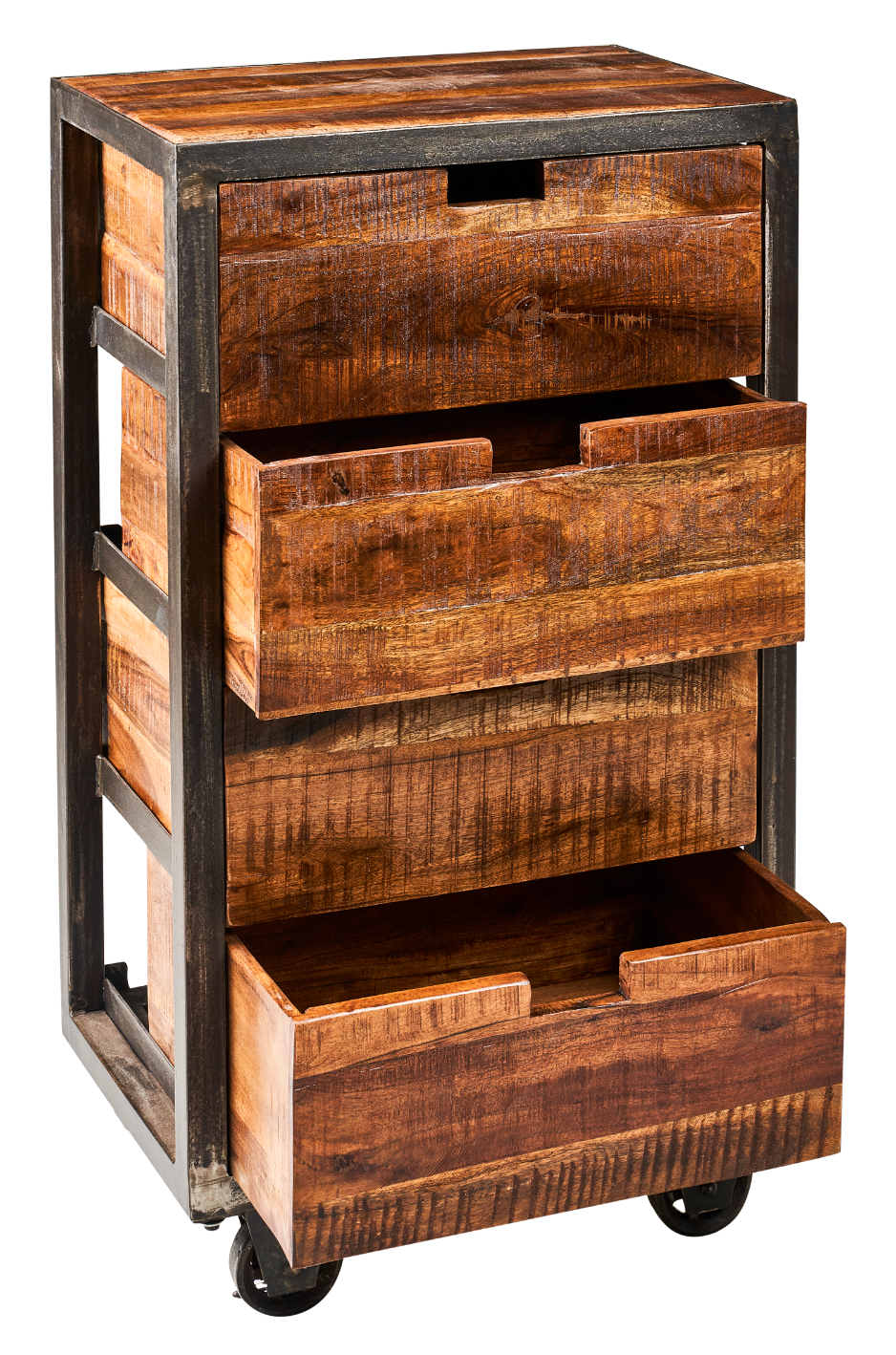 Cassettiera industrial con ruote ferro e legno massiccio