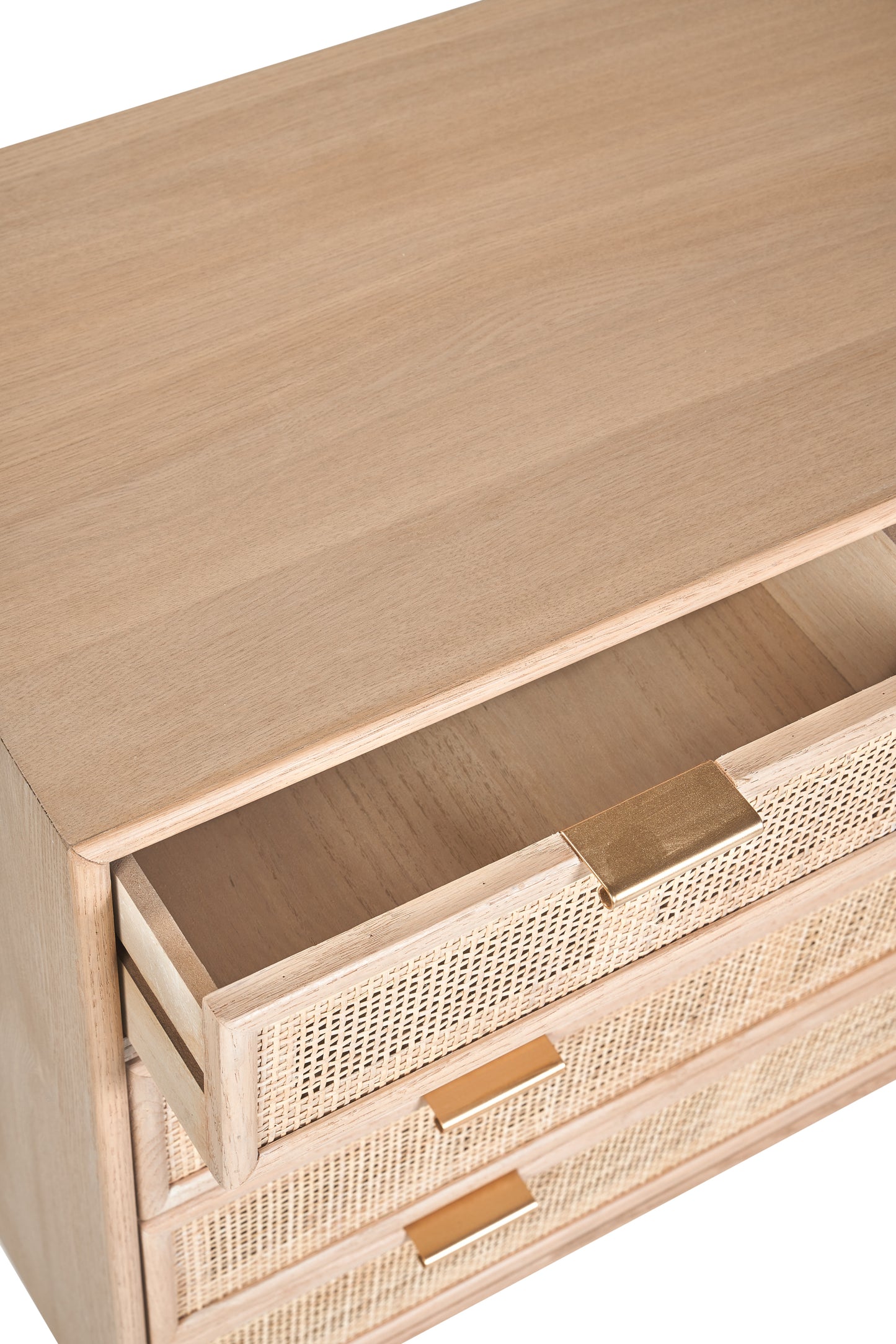 Cassettiera stile vintage con frontali in Rattan e struttura in legno 5 cassetti